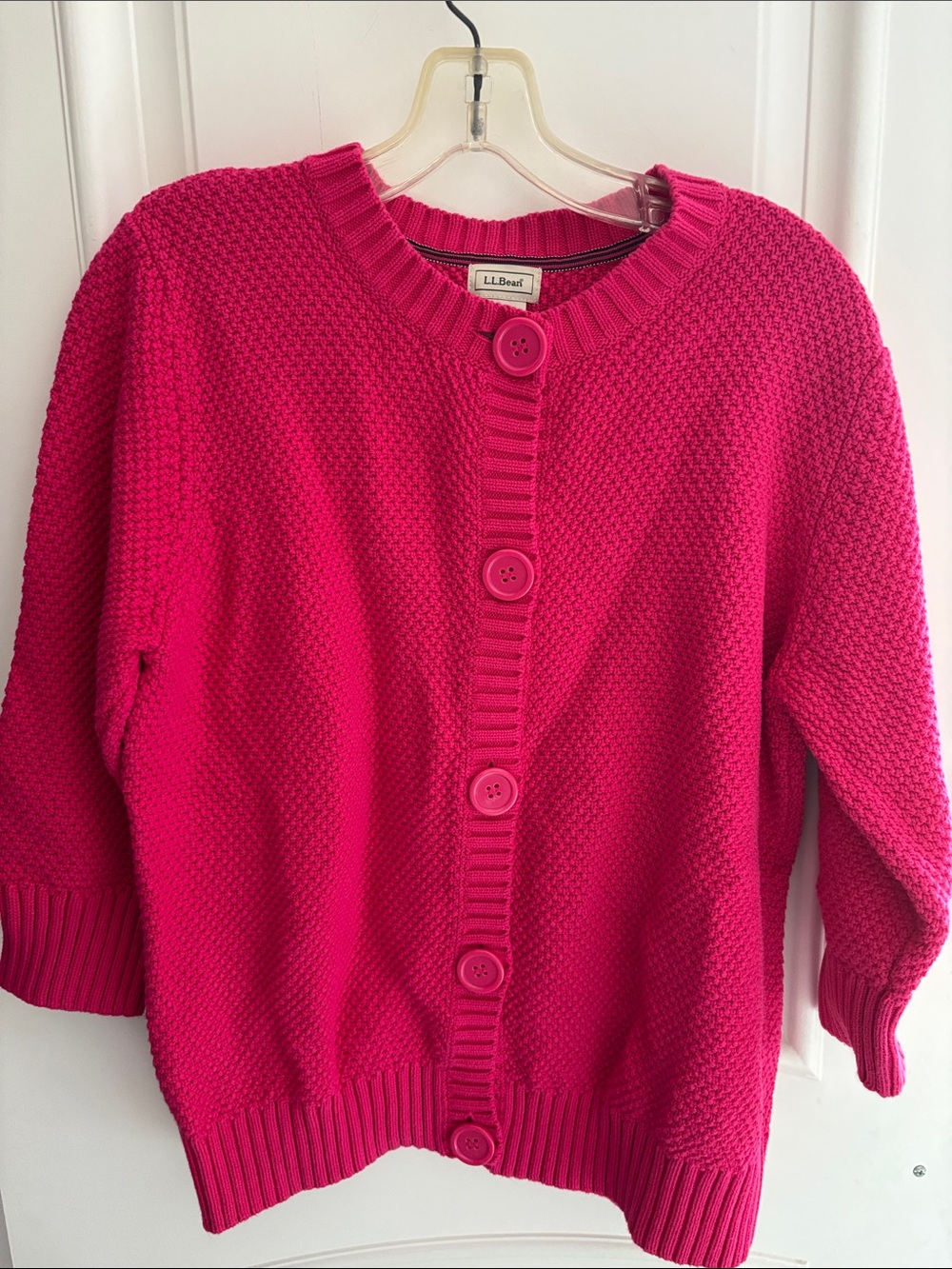 L.L. Bean Women's Bright Pink Button-Front Cardigan